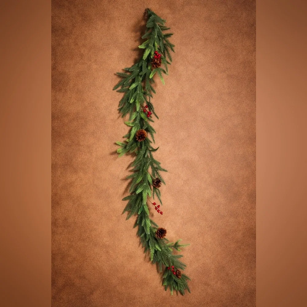 Lush Green Holiday Garland with Red Berries